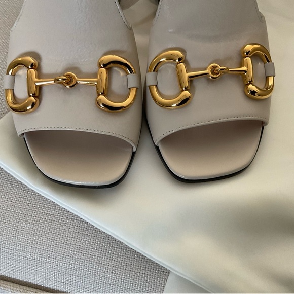 GUCCI HORSEBIT SLIDE SANDALS IN IVORY LEATHER SIZE 38 ITALIAN . - Picture 9 of 14